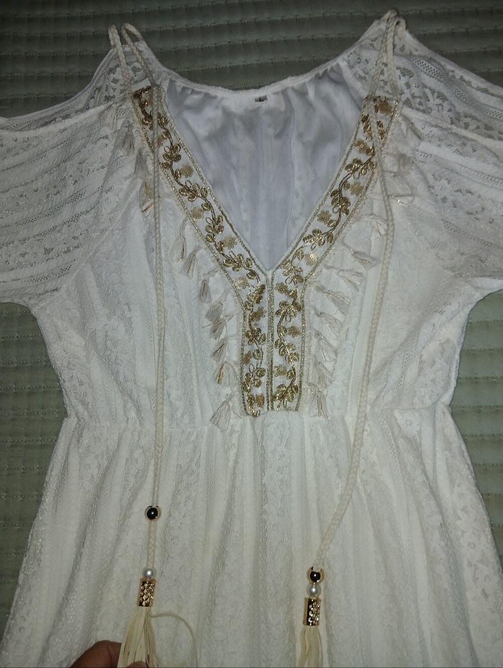 White Embroidered Tassel Boho Maxi Dress